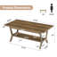 Table basse avec tablette de rangement, tables basses industrielles en bois de 47,3 po pour le salon, le bureau personnel, brun rustique