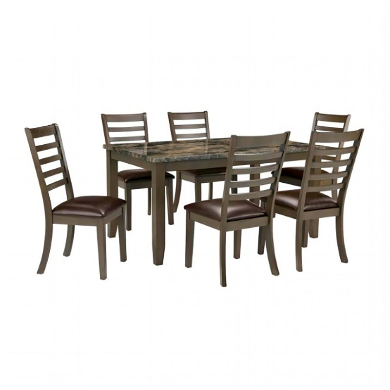 Kaivill 7-pcs Dining Table Set, Brown, Brown, Brown