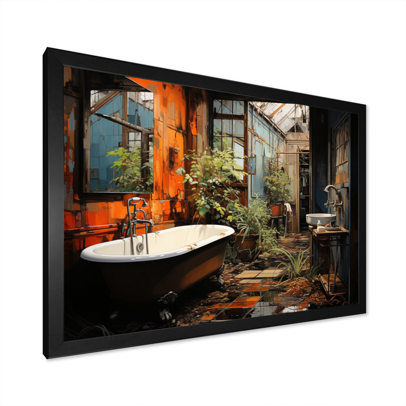 Salle de bain Urban Oasis I - Art mural de salle de bain, Cadre simple noir, H 24 po x l 32 po x P 1 po