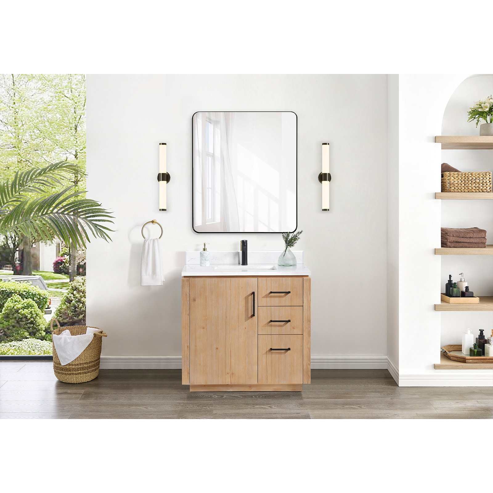 Cloverfield 36'' Single Bathroom Vanity, Fir Wood Brown, Matte Black