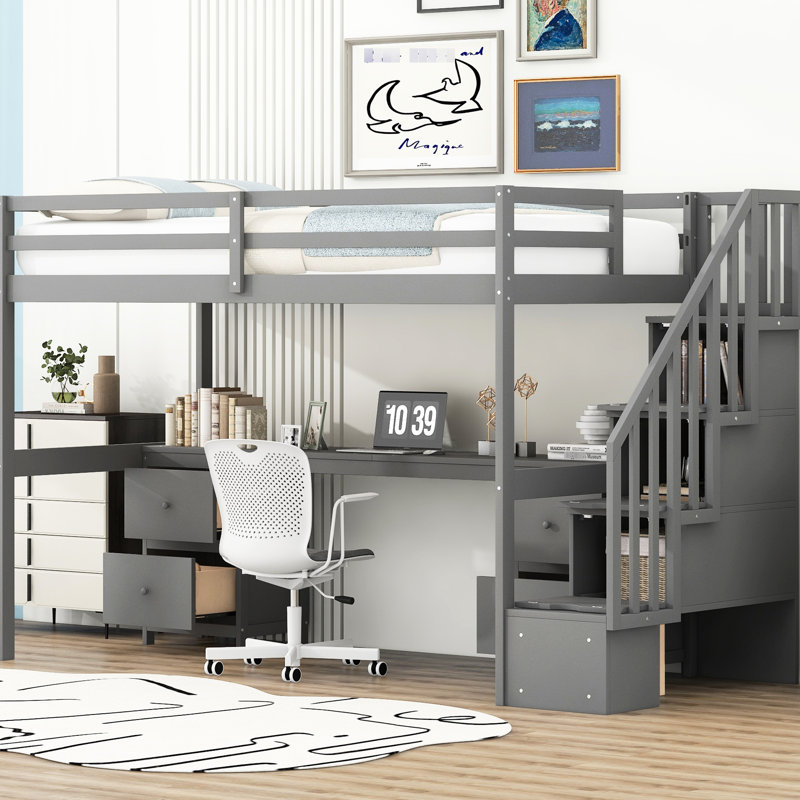 Lit mezzanine simple avec bureau et double rangement gris pour les espaces reconnaissables