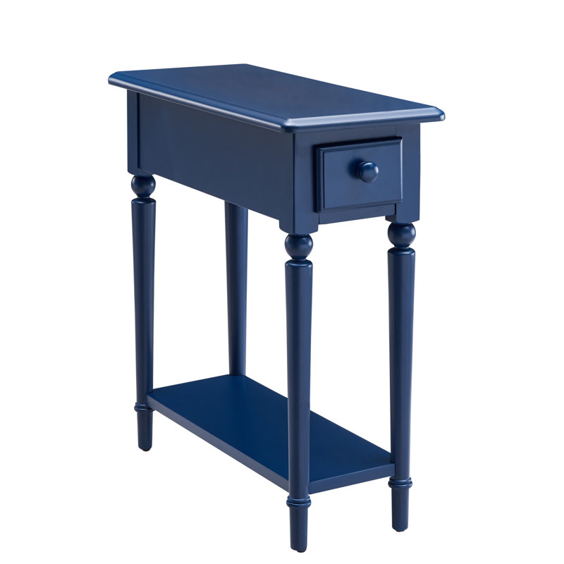 Coastal Solid Wood Narrow Side Table, Navy Blue