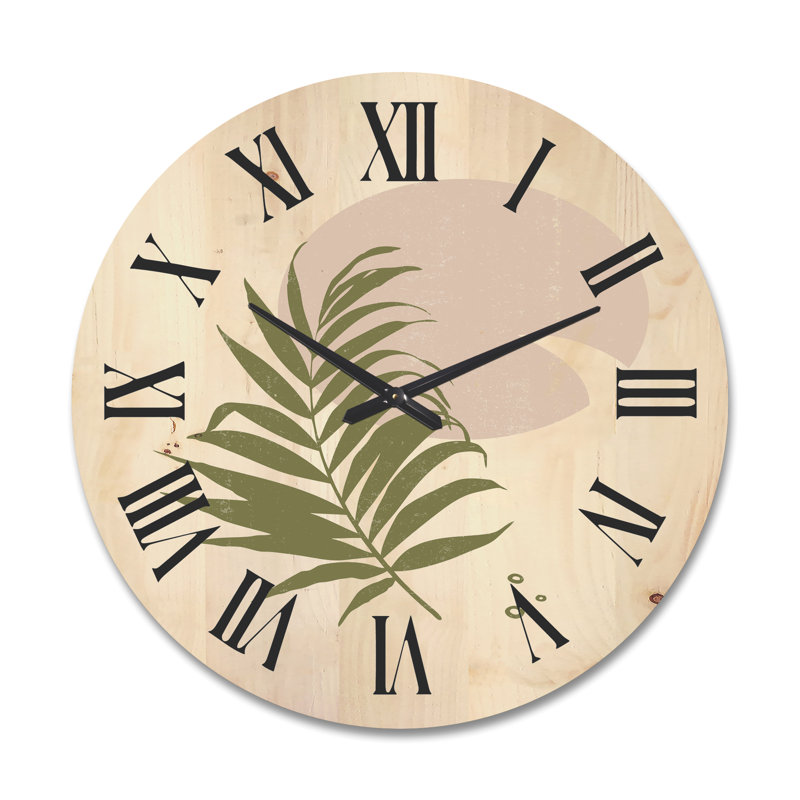 Horloge murale abstraite soleil et lune avec feuille II, Très grand