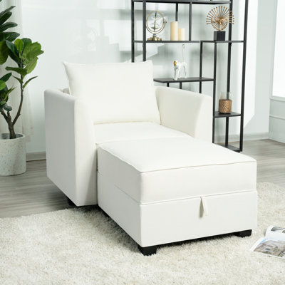 Canapé en lin pour salon, appartement, bureau - Fauteuil d'appoint avec repose-pieds