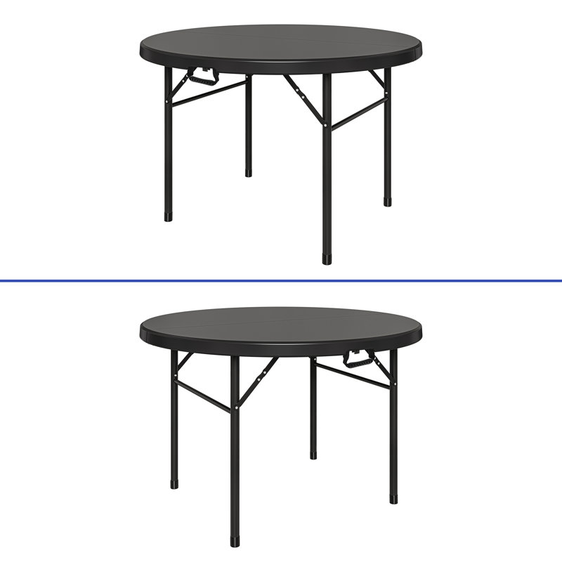 Fathmah Circle 48" Round Foldable and Portable Table with Handle, Black, Black