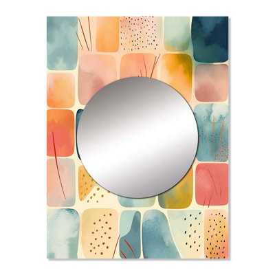 Orange Fun Pattern Of Shapes III - Geometric Mirror, Orange Unique Wall Mirror, Printed Metal Art