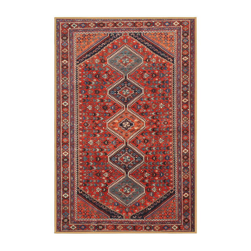 Tapis traditionnel beige / gris / rouge, Rectangle 4 pi x 6 pi