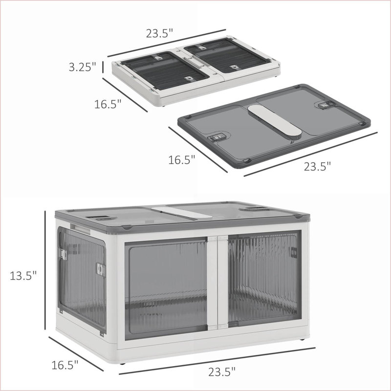 Storage Bins | Stackable Collapsible with Lids &amp; Wheels | White | Plastic, White