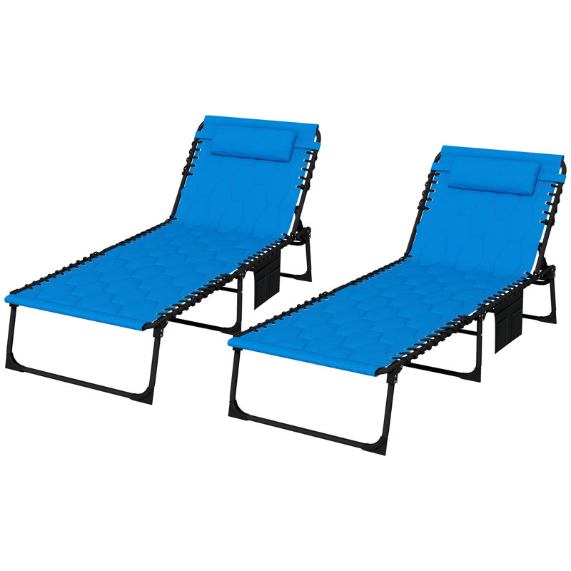 Ensemble de chaise longue pliante Outsunny avec dossier inclinable à 5 niveaux, Blue