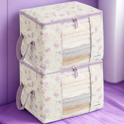 Canvas Storage Bags 2-Pack With Clear Window - Breathable, Durable Organizer Bags For Clothes, Sweaters, Linens, And Quilts - Large Foldable Space Saver With Sturdy Zipper