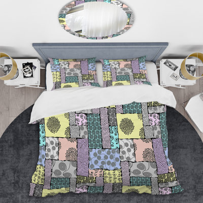Ensemble de housse de couette en microfibre jaune / mauve / vert
