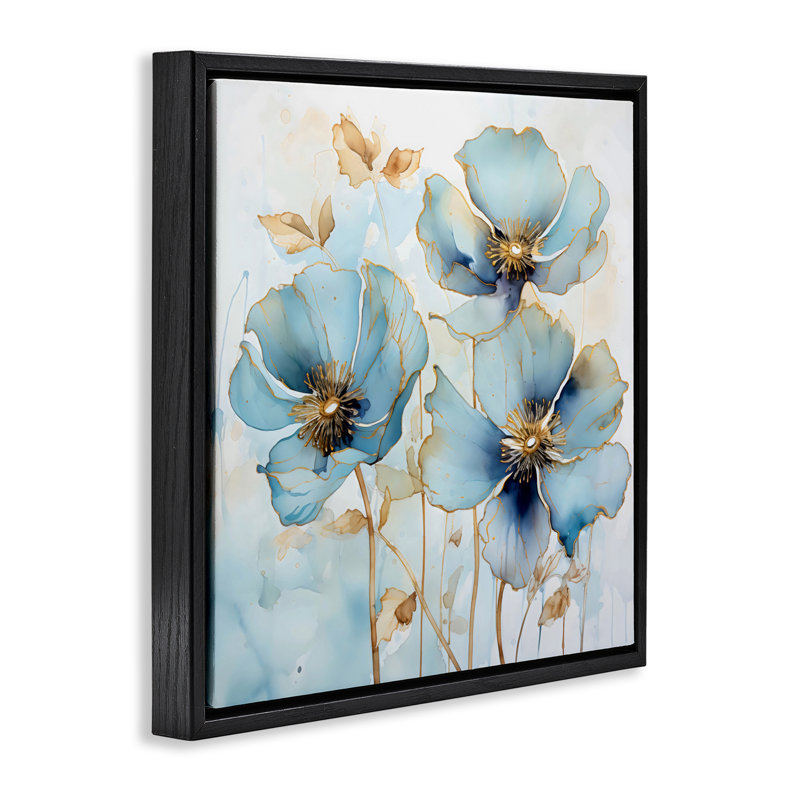 Cadre flottant saphir et fleurs dorées, design Creative Studio, Cadre flottant noir de jais, H 18 po x l 18 po