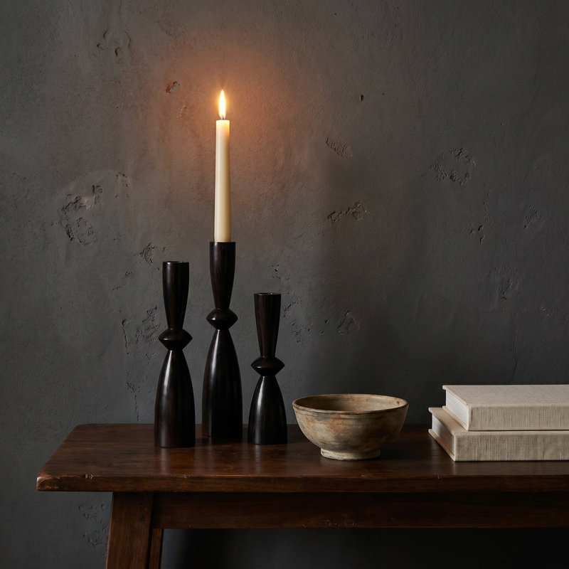 Ebony Wood Candle Holder - Pemba Range, 8"