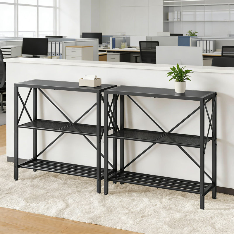 Console industrielle avec tablettes à 3 niveaux, canapé à structure en métal pour l'entrée, le salon, le vestibule et le couloir