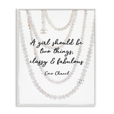 Classy and Fabulous Fashion Quote with Pearls Oversized White Framed Giclee Texturized Art by Amanda Greenwood