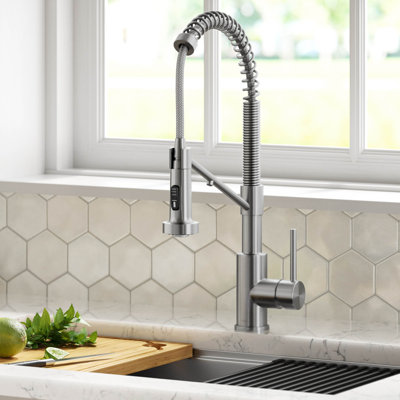 Robinet de cuisine KRAUS 2-en-1 à filtre à eau rétractable à poignée simple de style commercial pour osmose inverse ou système de filtration d'eau KRAUS