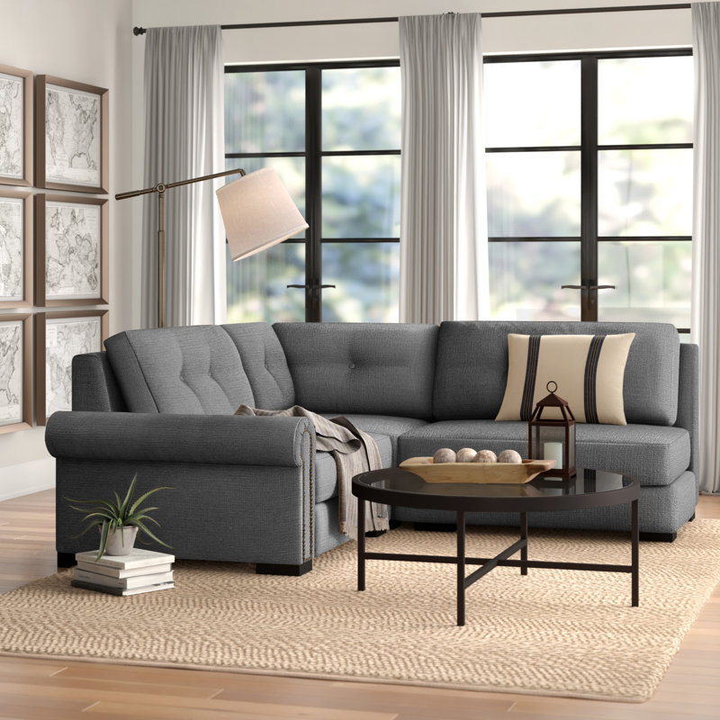 Mosely Upholstered Sectional, Charcoal Linen, Left Hand Facing