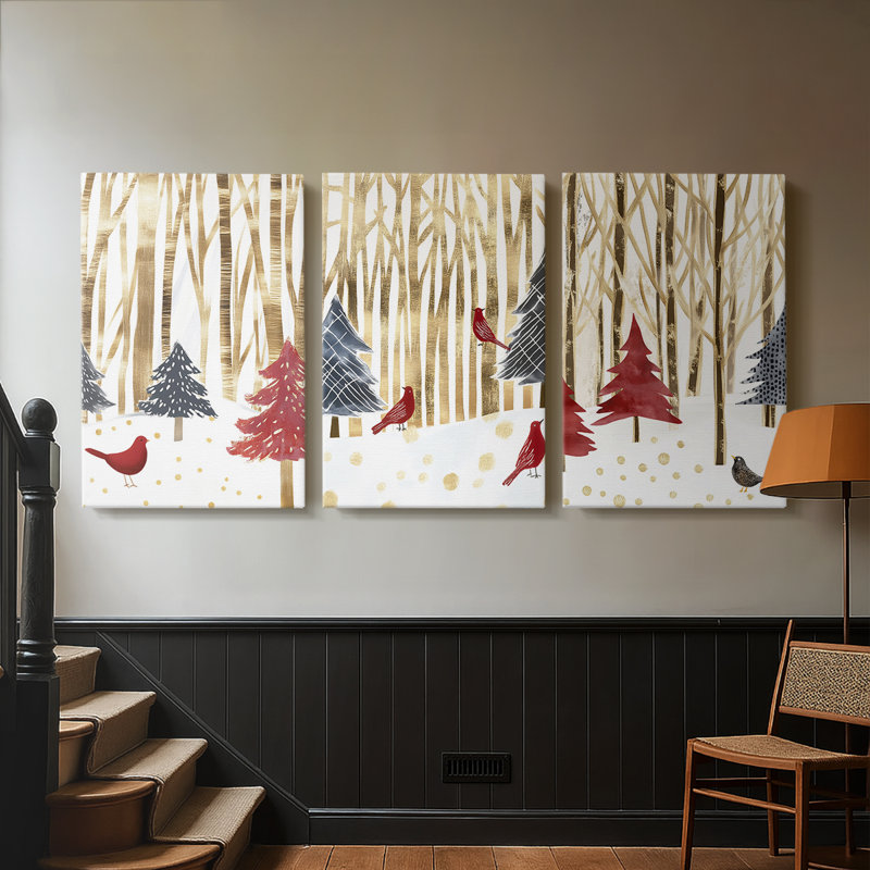 Christmas Holiday Art CDVII  -Custom Wrapped Gallery Canvas - 3 Pieces, 27" H x 54" W
