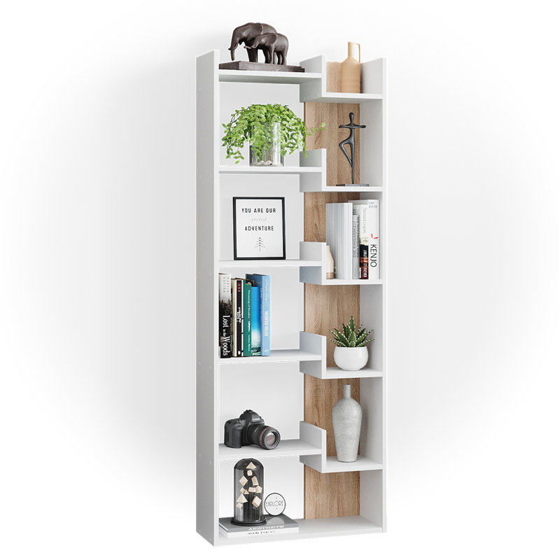 Bonifaz 160.2cm H x 61cm W Engineered Wood Geometric Bookcase, White/Brown