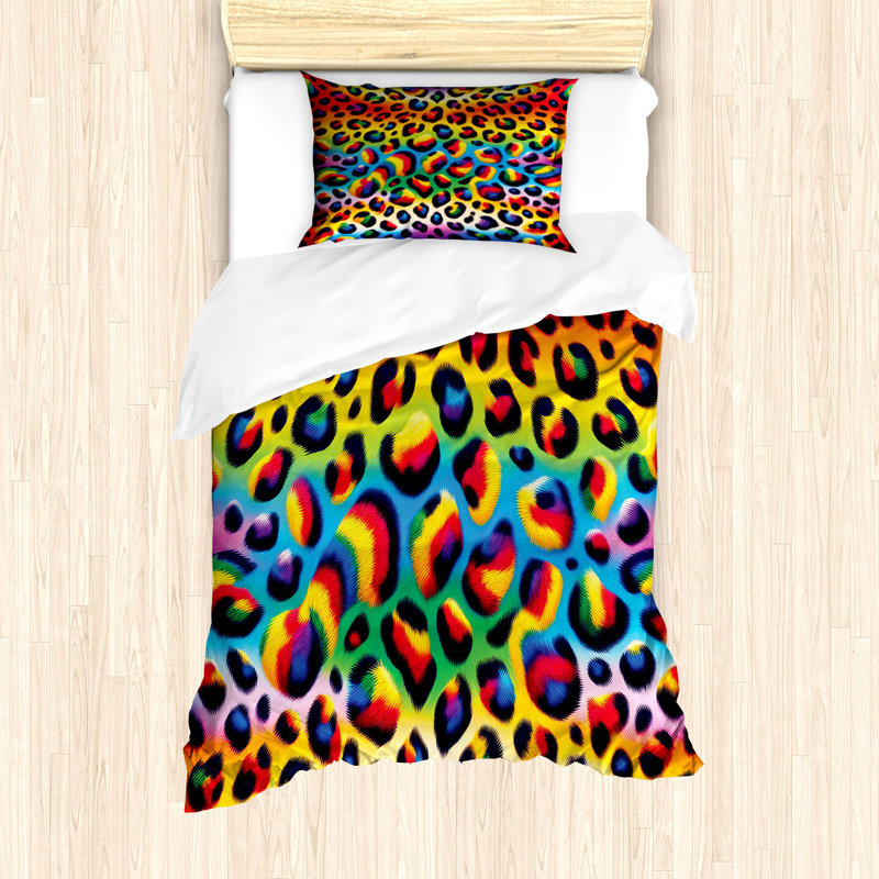 Twin Orange Multicolor Leopard Print Duvet Cover Set