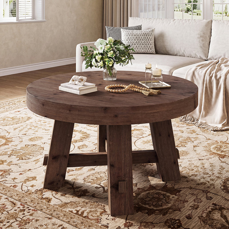 Table basse ronde en bois massif, Marron foncé