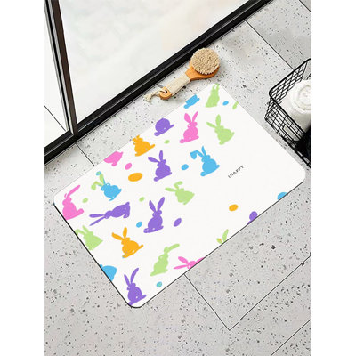 Tapis de bain coloré à motif de lapin de Pâques, 16 x 24 po