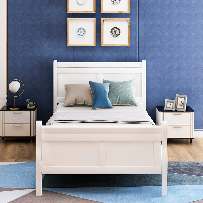 Structure de lit simple blanc - fabriquée en bois massif et tête de lit / plateforme avec support