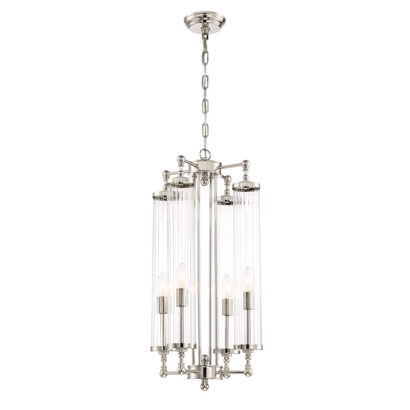 Lustre géométrique unique à 4 lumières Leonia, H 28,3 po x P 14,17 po, Nickel poli
