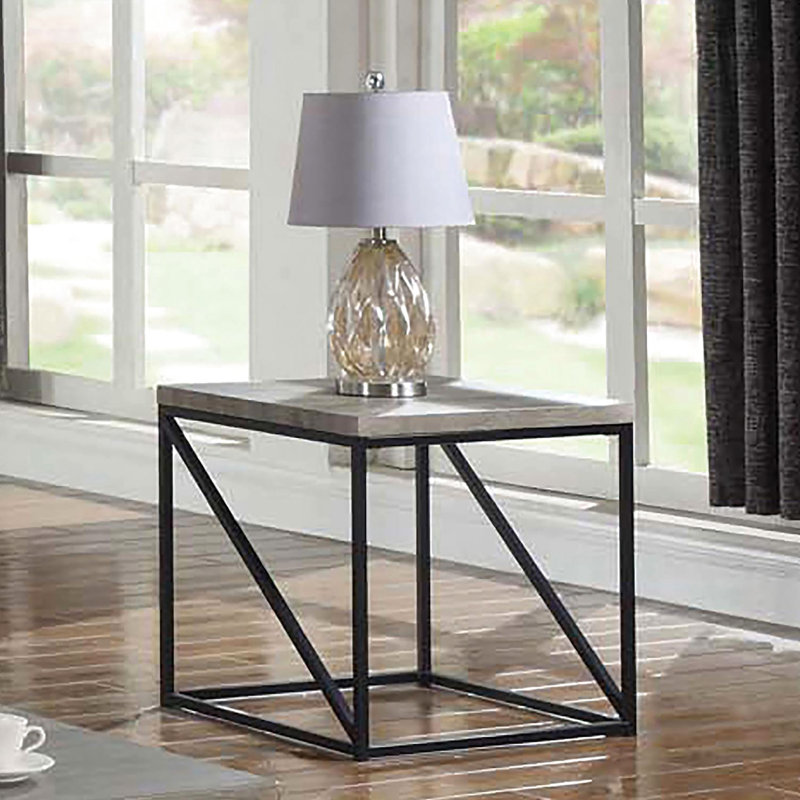 Table de bout moderne grise, base en métal et en métal, de style industriel, l 24,23 po x P 24 po