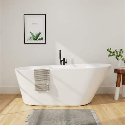 65"L x 30''W Freestanding Acrylic Slipper Soaking Bathtub, Chrome Drain & Pearl-Shaped Overflow, Modern Design for Luxury Bathrooms