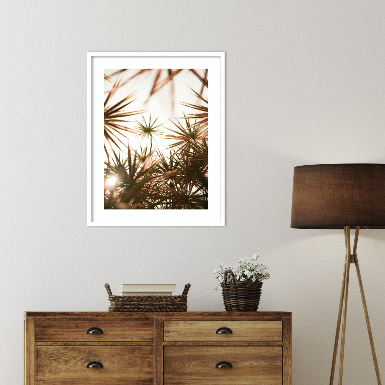 Starlight Through Palms by Daisey Wood Framed Wall Art Print, White , 33" H x 26" W