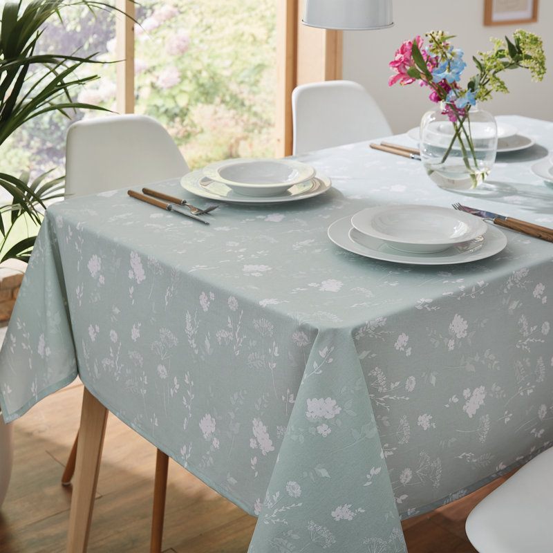 Meadowsweet Floral Table Cloth, Green, 137cm W x 178cm L