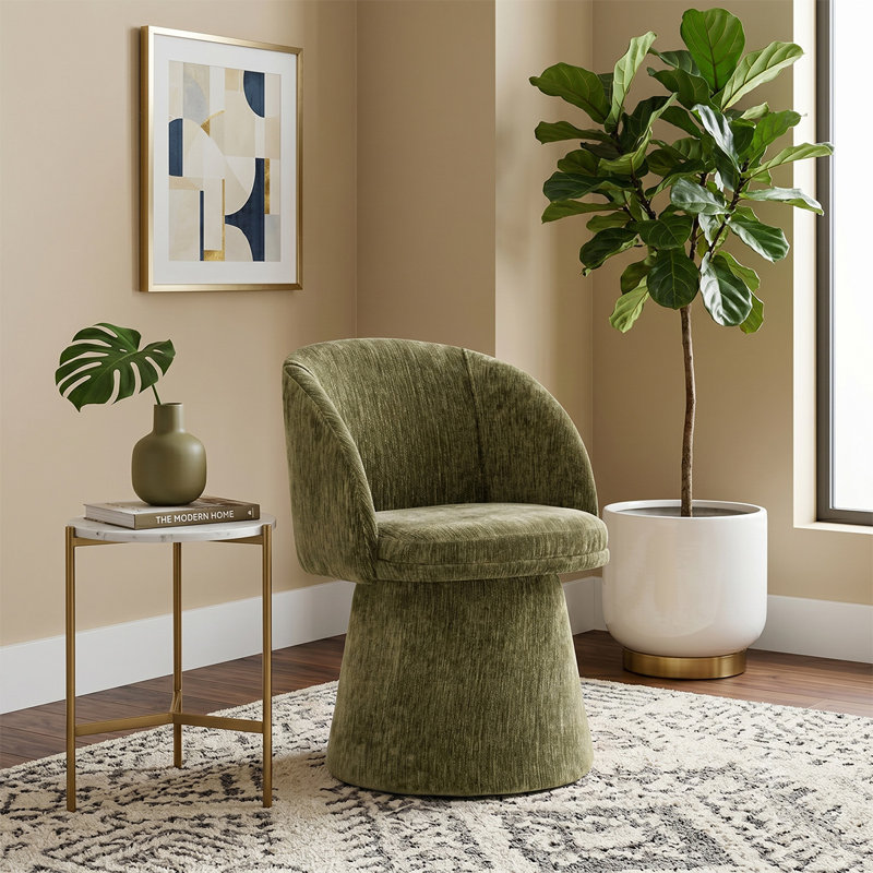 Fauteuil d'appoint pivotant en chenille de 21,5 po de largeur avec base piédestal rembourrée, Vert