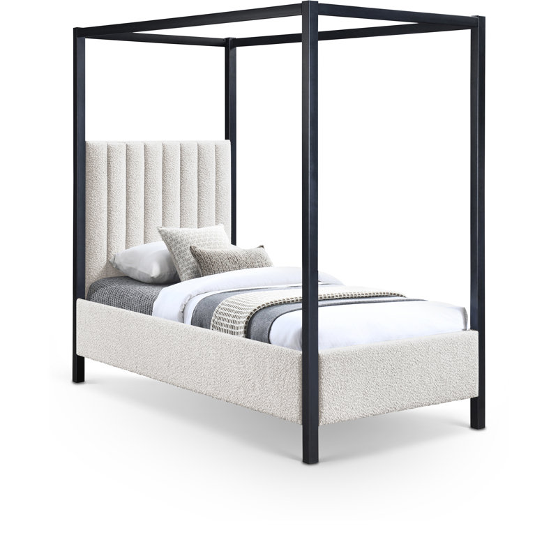 Wold Upholstered Canopy Bed, Twin, Cream Boucle Fabric