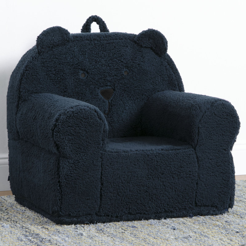 Navy Faux Shearling Bear Chair with Kid-Friendly Handle