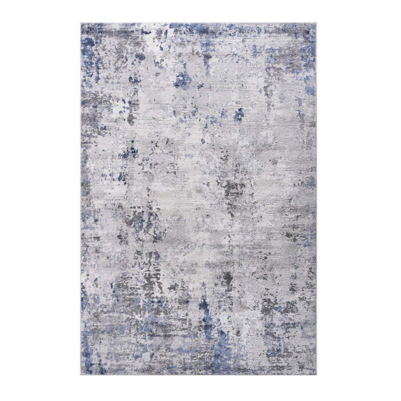 Stylish Silver/blue/abstract Stain Area Rug - Non-shedding For Living Areas 8x10 In Versatile,, Rectangle 7'10" x 9'11"