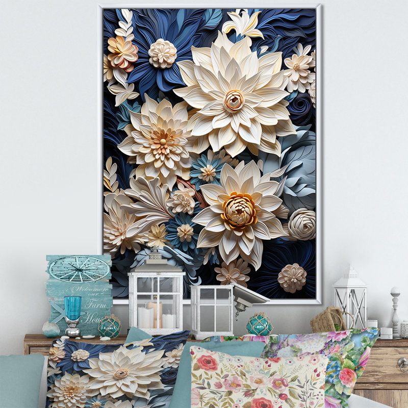 «Paper Mache Flower Blossums Radiance» sur toile, Cadre flottant blanc, H 32 po x l 24 po