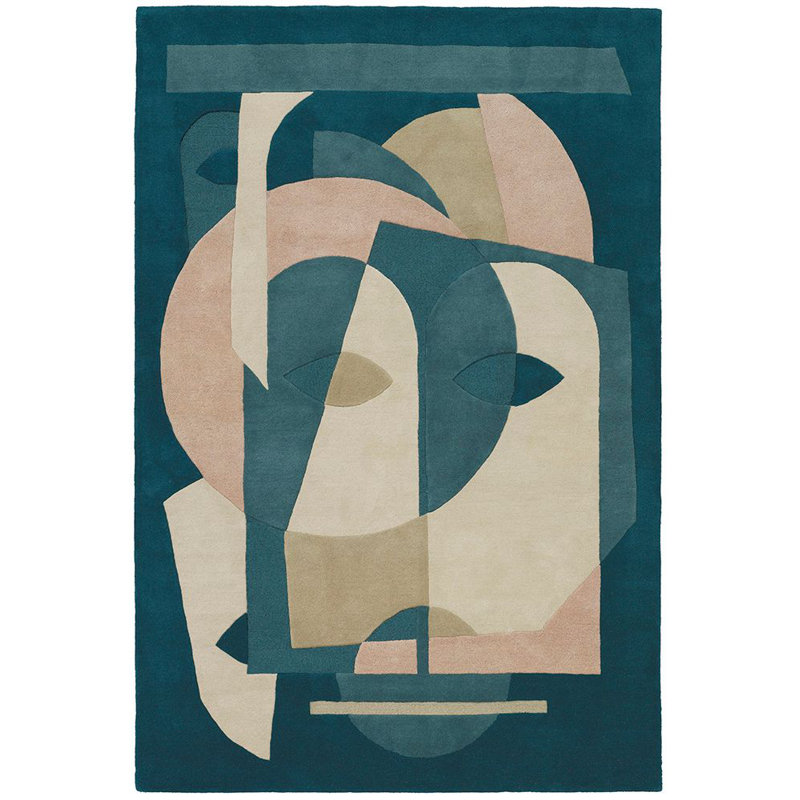 Aduma Wool Abstract Area Rug in Blue/Beige, Rectangle 5'7" x 7'10"