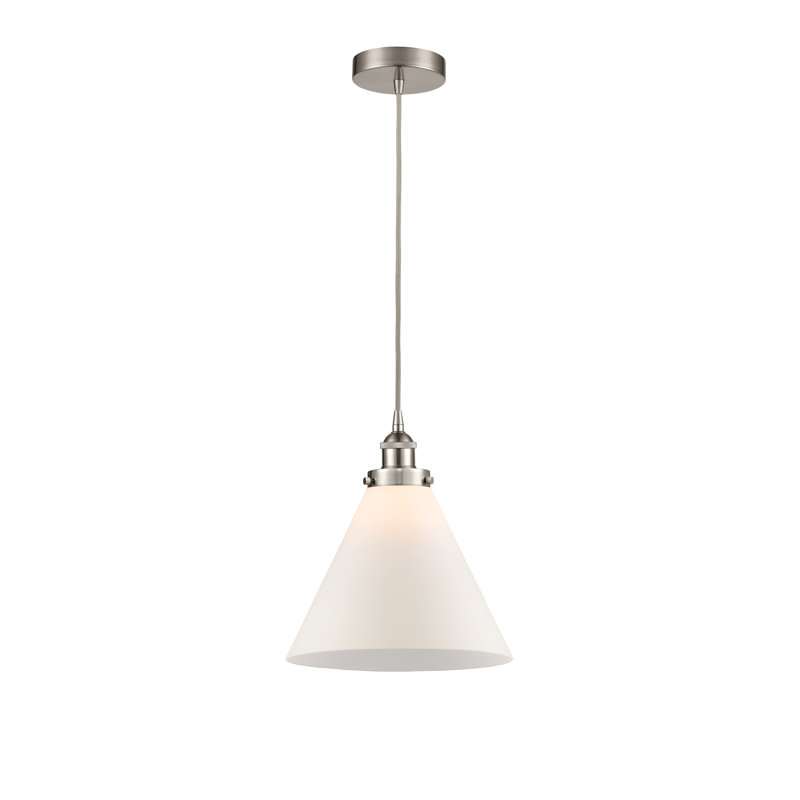 Mini-luminaire suspendu 1 lumière Cone, Blanc, H 14,75 po x l 12 po x P 12 po, Nickel satiné brossé