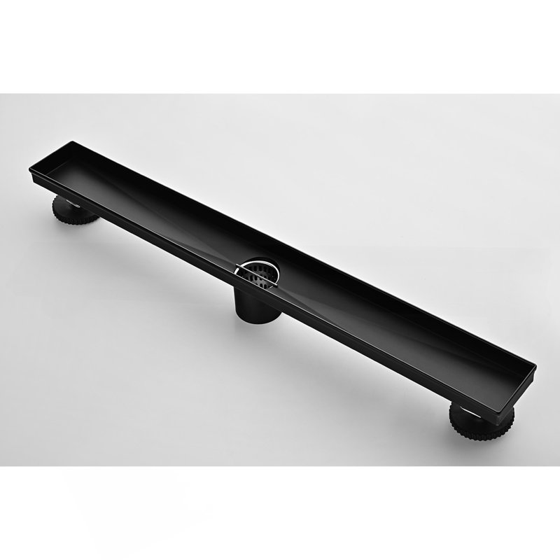 24 Inches Linear Shower Drain, Included Hair Strainer And Leveling Feet, Matt Black