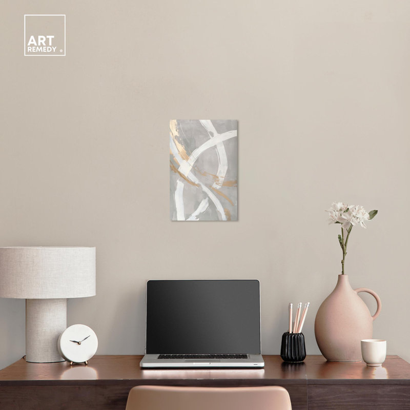 «Silvered Spirals Canvas Elegant Gold Abstract» par Art Remedy, Toile tendue, H 15 po x l 10 po
