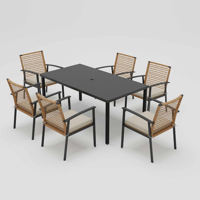 6 - Person Rectangular Iron Dining Set With Cushions