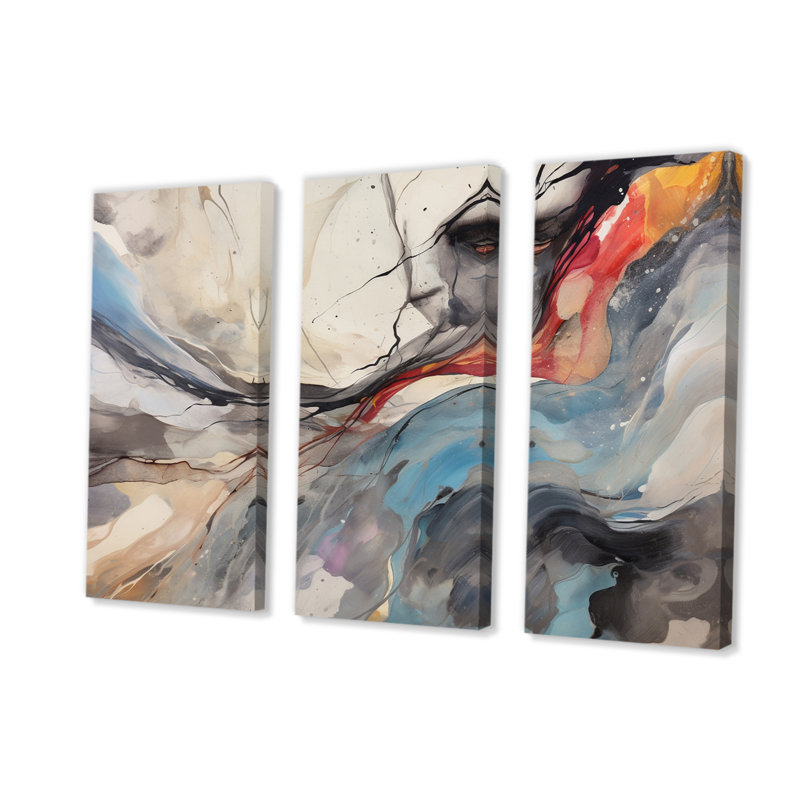 «Subtle Serenity Colorful Gray Watercolor Waves V» sur toile, reproduction de 3 pièces, H 28 po x l 36 po x P 1 po