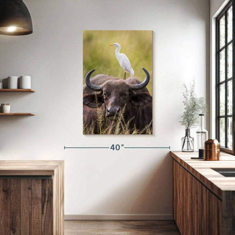 Brampt Cattle Egret And Buffalo, 39" H x 26" W