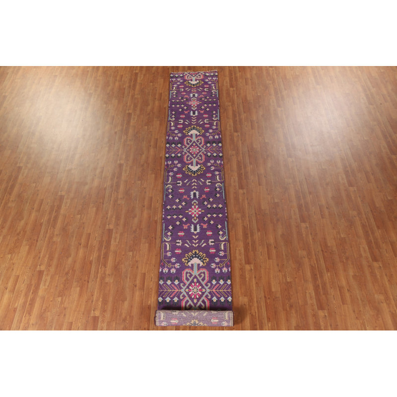 Tapis de couloir indien mauve en laine 3x16