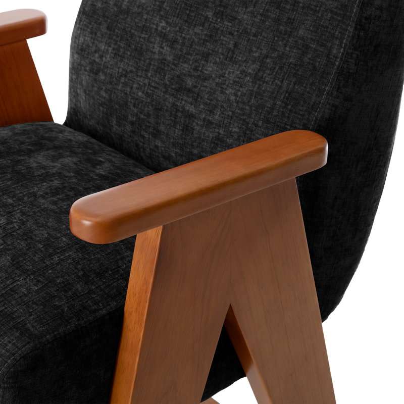 Tabouret de comptoir rembourré avec accoudoirs Kyajah, Noir