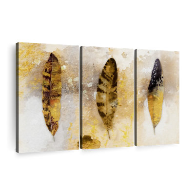 «Gold Speckled Grunge Feathers» sur toile