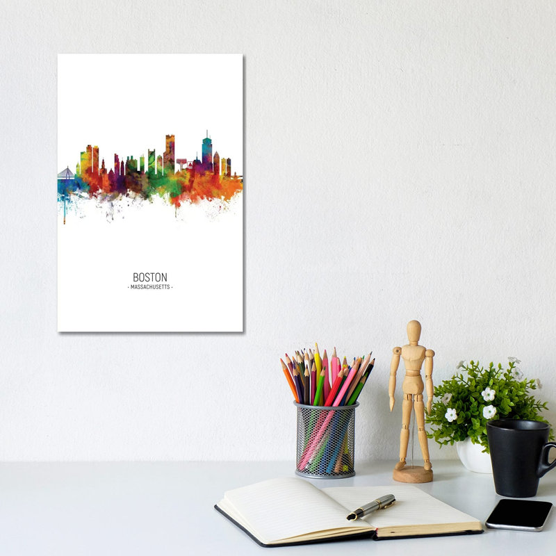 Boston Massachusetts Skyline Portrait by Michael Tompsett - Wrapped Canvas Print, 20.32 cm H x 30.48 cm W