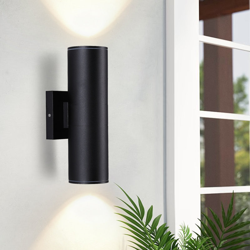 Black Cylinder Outdoor Wall Light Waterproof Aluminum - 8 Pack, Set of 8
