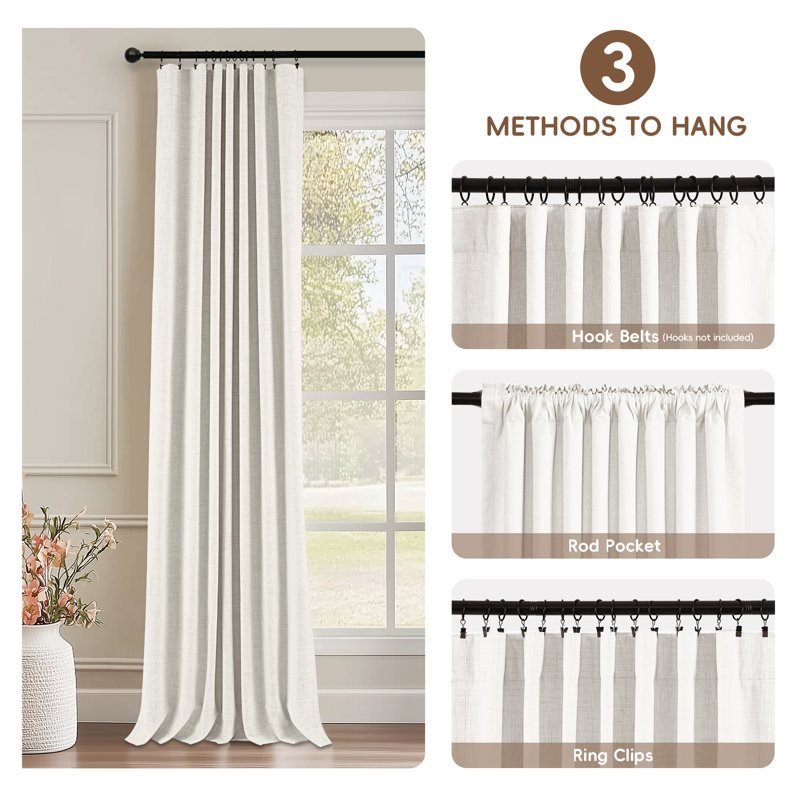 Birglinde Faux Linen Textured Thermal 100% Blackout Curtains for Bedroom Living Room Rod Pocket/Ring Clips, Beige